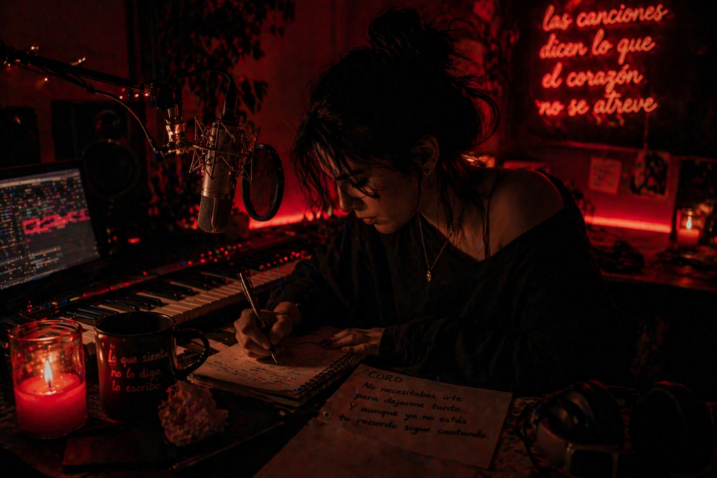 Compositora escribiendo una creación LYREXA